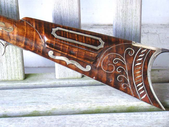 A spectacular 19th century Tiger-Maple Half-stock percussion Plains Rifle, unsigned, circa 1850 — image 8